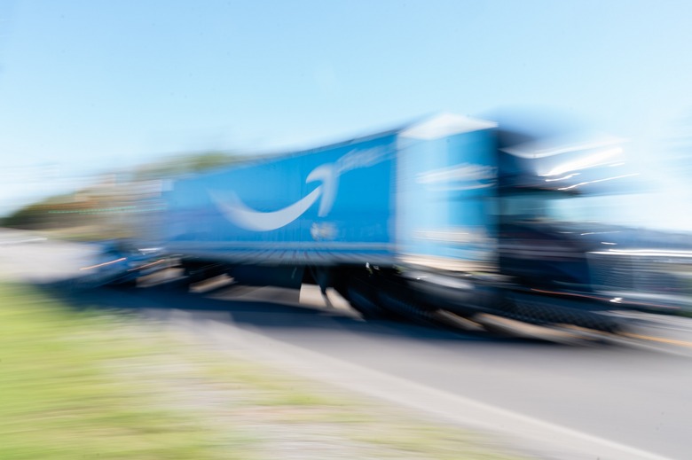 Amazon Prime logo on a truck