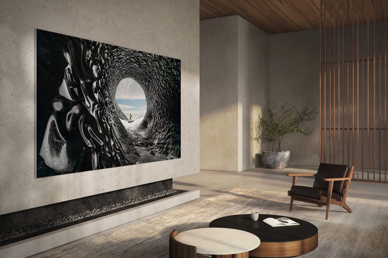 Samsung's new 110-inch MicroLED TV on a wall in a bright room