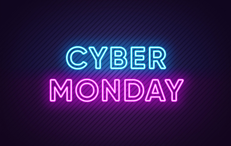 Cyber Monday sign in blue and pink neon
