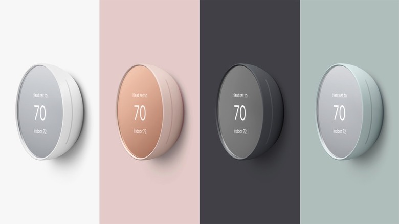 The Nest Thermostat shown in four different colors