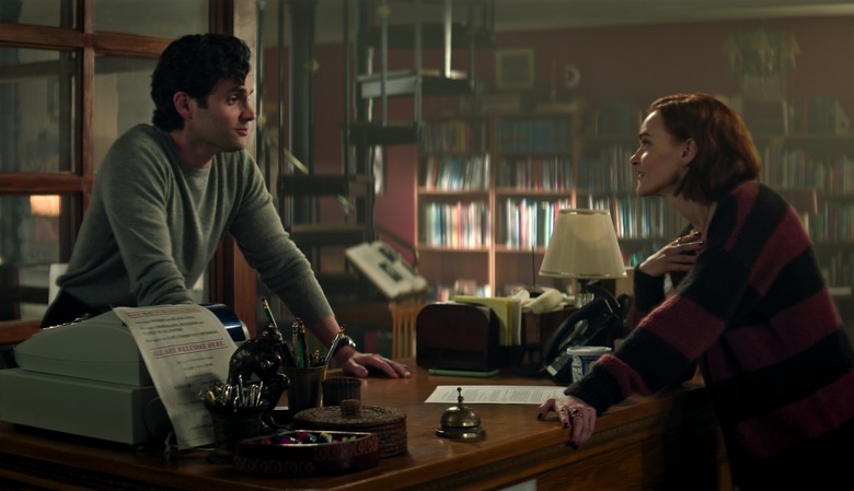 Penn Badgley as Joe Goldberg, Madeline Brewer as Bronte in You.