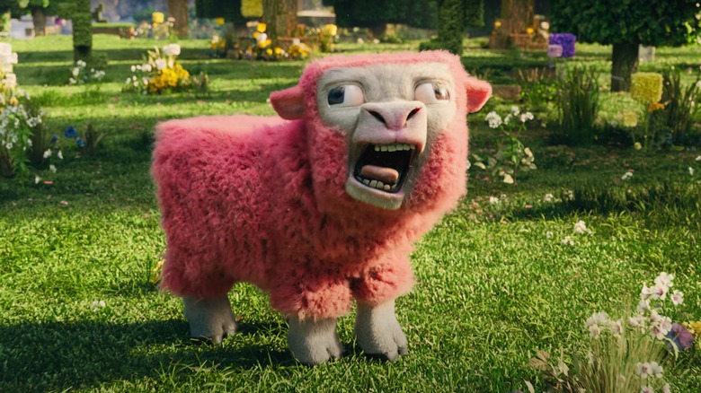 A pink sheep in the teaser trailer for A Minecraft Movie.