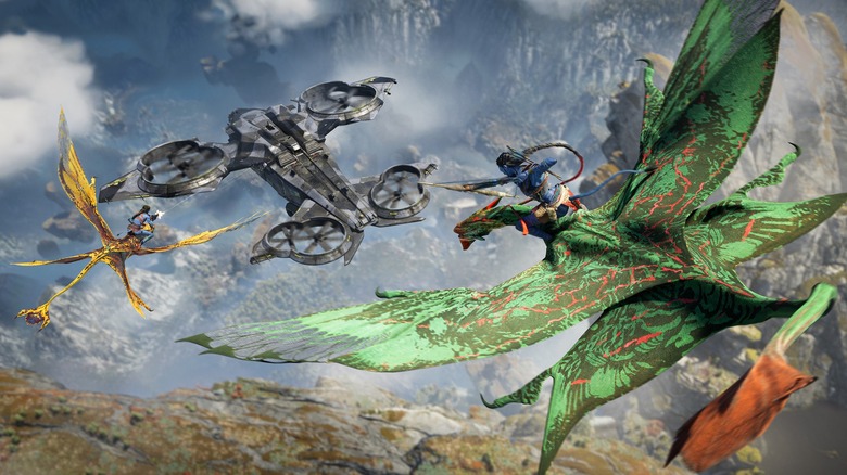 An aerial battle in Avatar: Frontiers of Pandora.