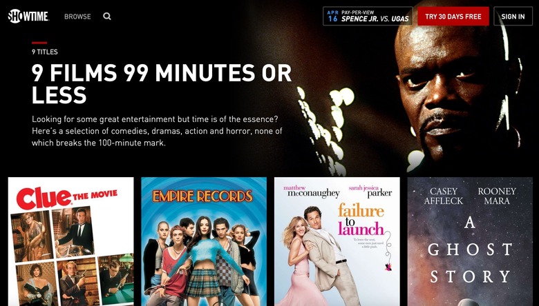 showtime menu screen