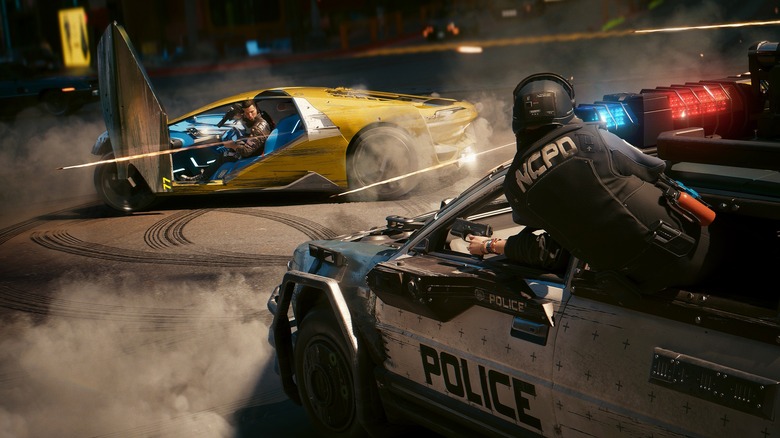 Police chase in Cyberpunk 2077: Phantom Liberty.