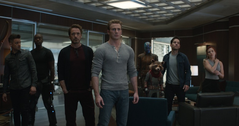 The Avengers planning the time heist in Endgame.