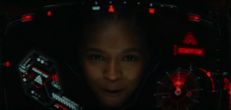 Riri Williams piloting her Ironheart armor in Wakanda Forever trailer 2.