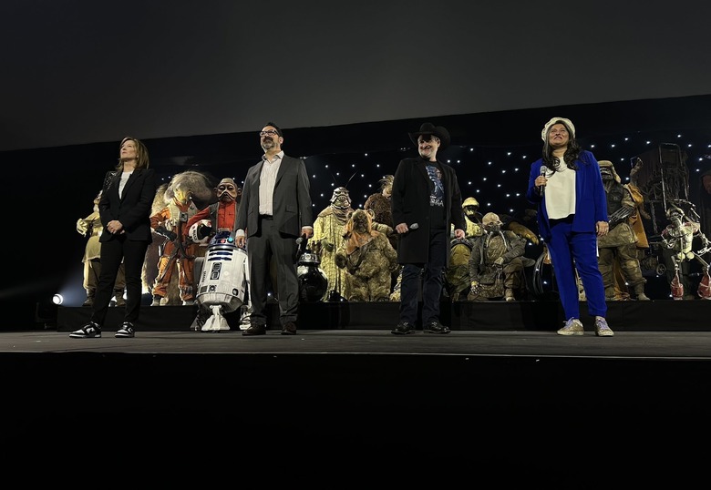 Kathleen Kennedy, James Mangold, Dave Filoni, and Sharmeen Obaid-Chinoy at Star Wars Celebration 2023.