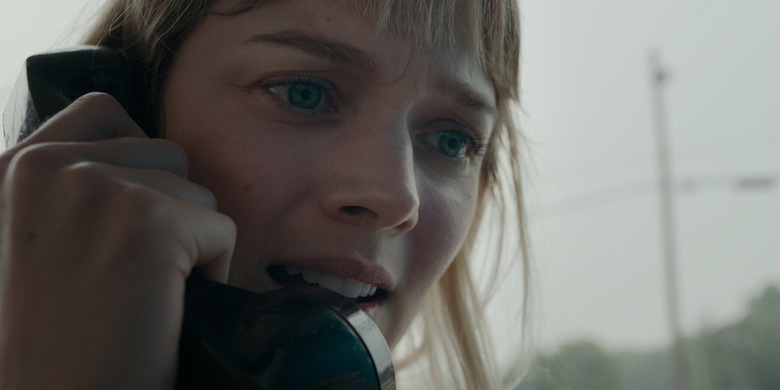 closeup of woman talking on the phone