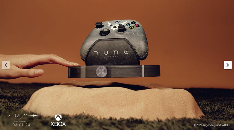Special edition Dune Xbox controller floating over sand