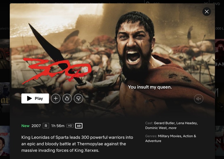 Netflix screenshot of 300 movie