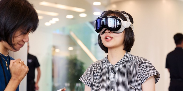 A person wearing the Apple Vision Pro.