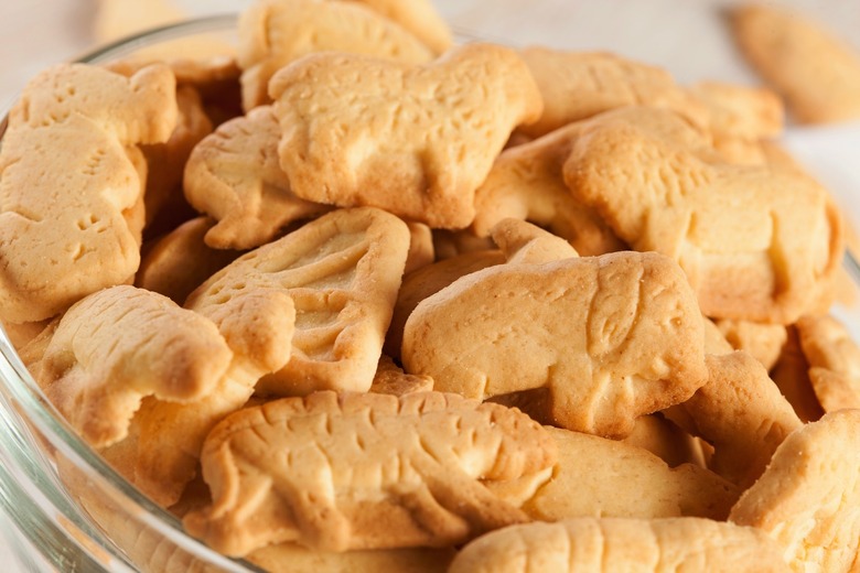 Animal crackers cookes in a bowl.