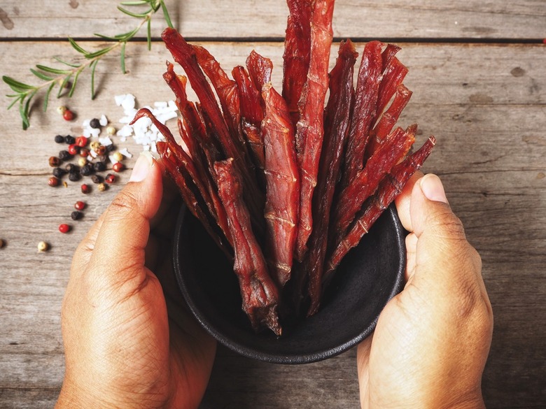 Beef jerky in a bowl.