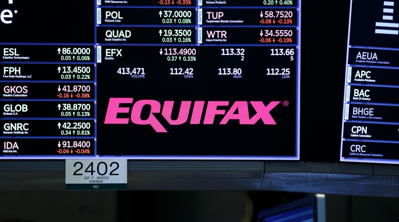 Equifax Sign at New York Stock Exchange, USA - 12 Sep 2017