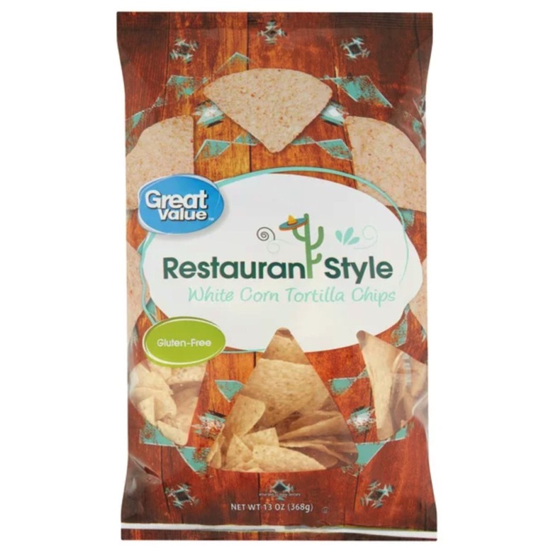 Great Value Restaurant Style White Corn Tortilla Chips sold at Walmart - front of bag