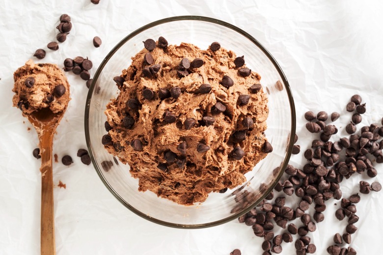 Double chocolate chips cookies dough ready for baking.