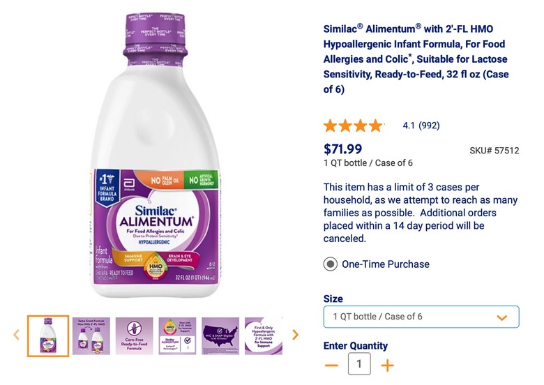 Abbott Similac Alimentum baby formula bottle.