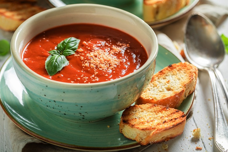 Ready to eat creamy tomato soup made of fresh tomatoes.