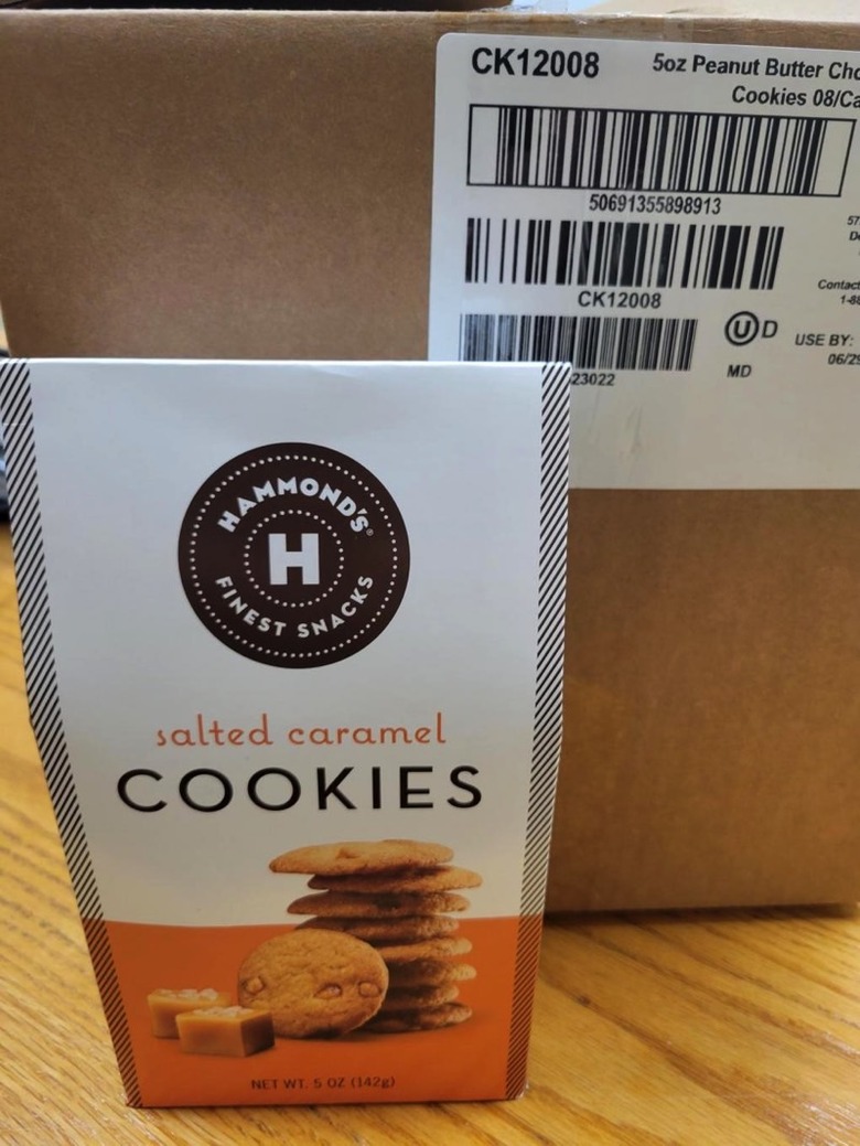 Salted Caramel Cookies Recall: The product package in front of the 5-ounce box.