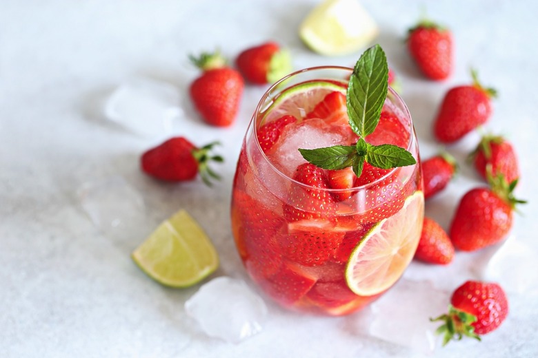 Strawberry tea in a glass.