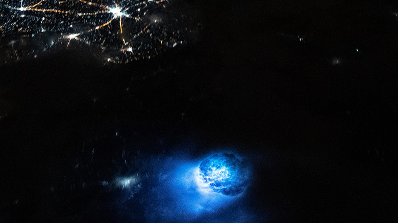 mysterious blue sphere in sky