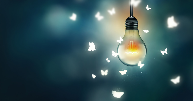 luminous bulb and butterflies flying near light