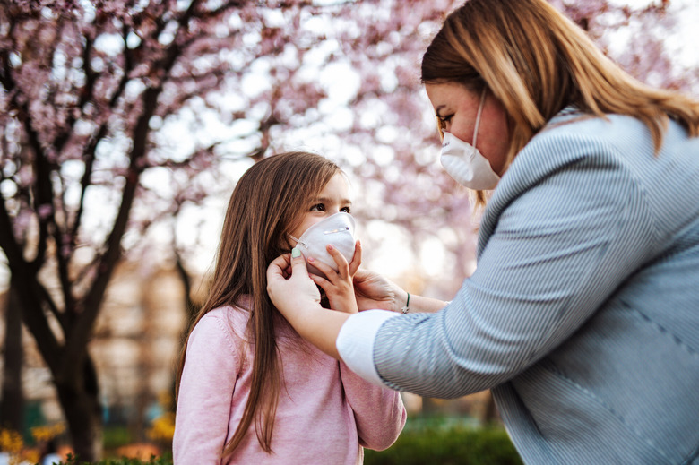 Mother and child with face mask