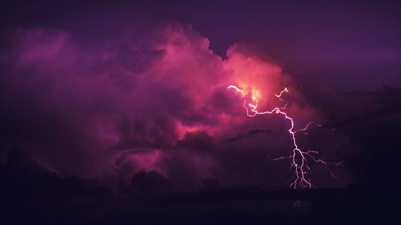 red lightning, rare red sprites over clouds