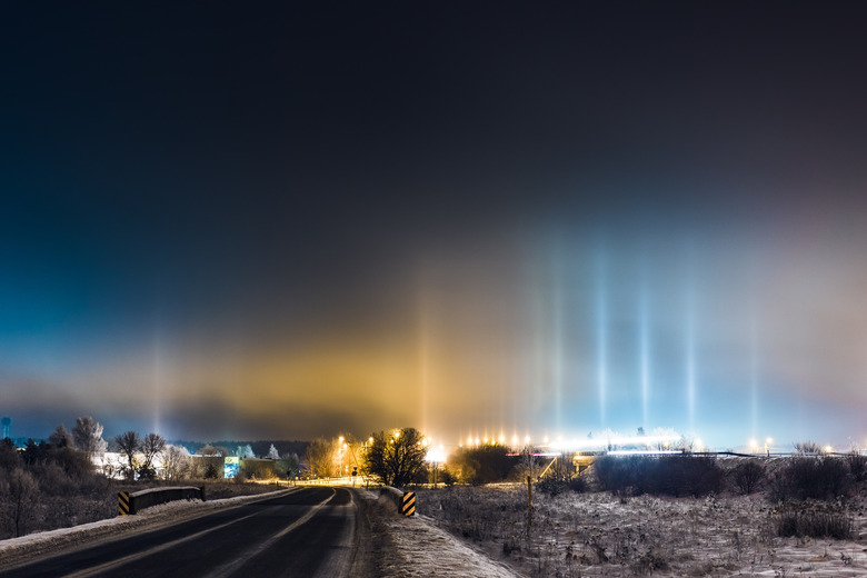 Light pillars at winter in Lithuania