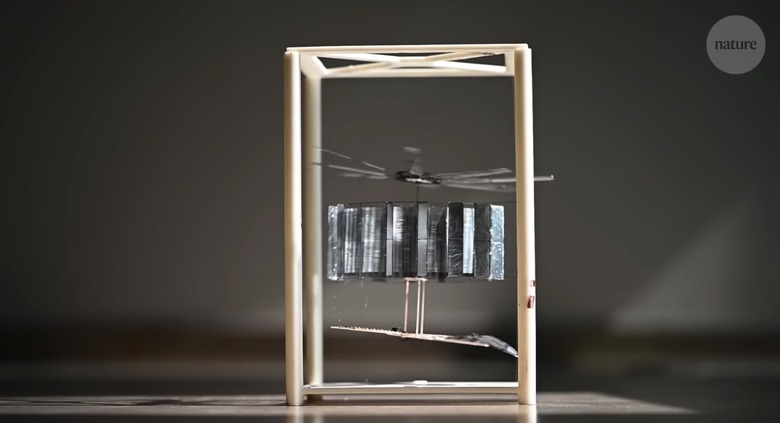 Solar-powered CoulombFly drone prototype in mid-flight