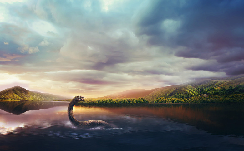 Loch Ness monster in lake