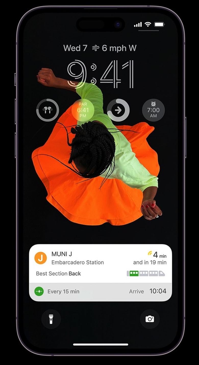 iPhone 14 Pro Lock Screen showing various widgets.