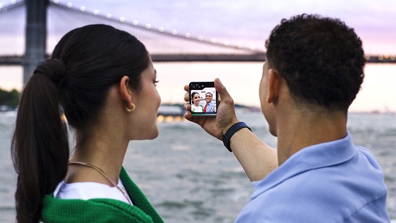 Taking selfies with the Galaxy Z Flip 5's main camera system.