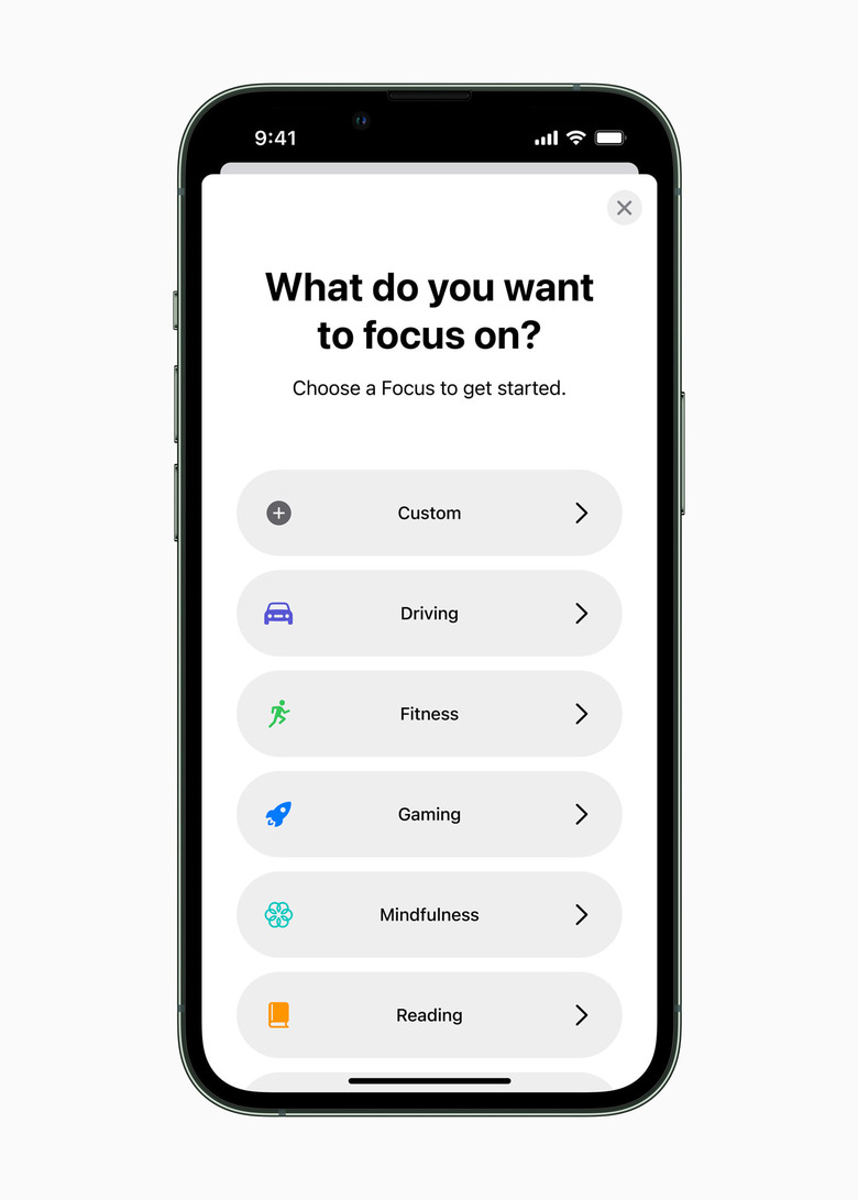 Focus mode on iPhone running iOS 15.