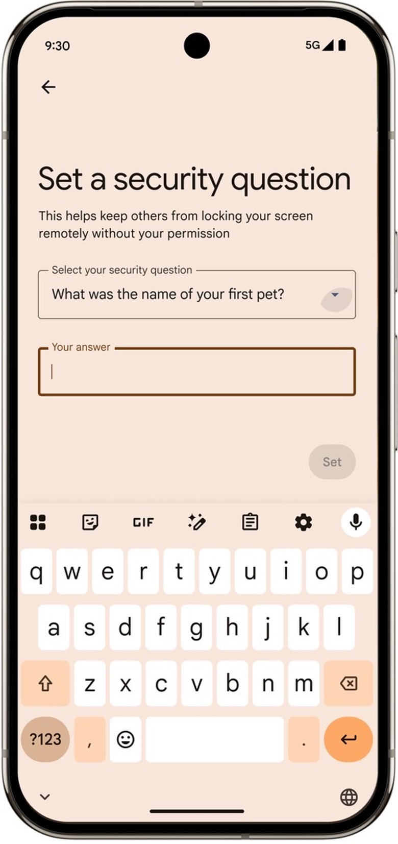Setting a security question for Remote Lock.