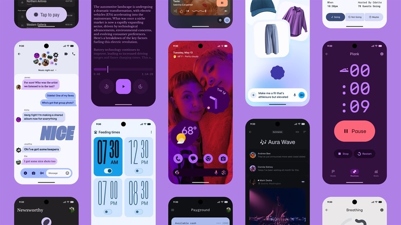 Android 16's Material 3 Expressive design examples.