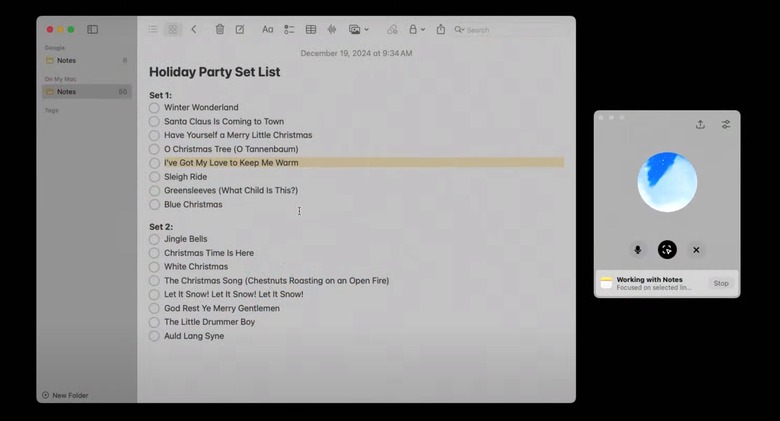 Talking to ChatGPT via Advanced Voice Mode about a document in Apple Notes.