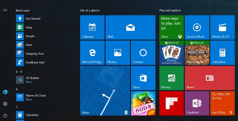 Windows 10 Anniversary Start Menu