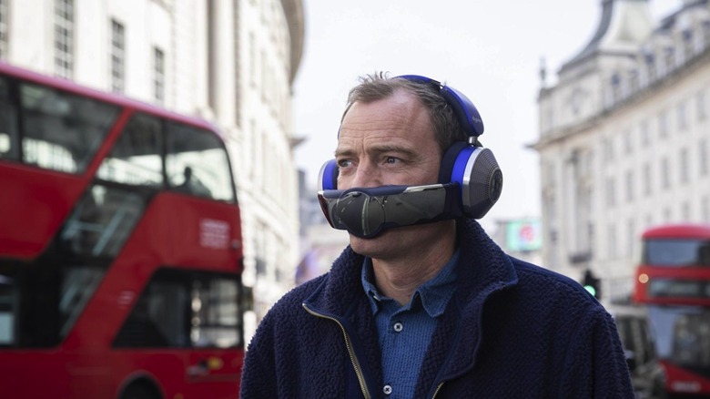Dyson Zone air purifier and headphones system in use