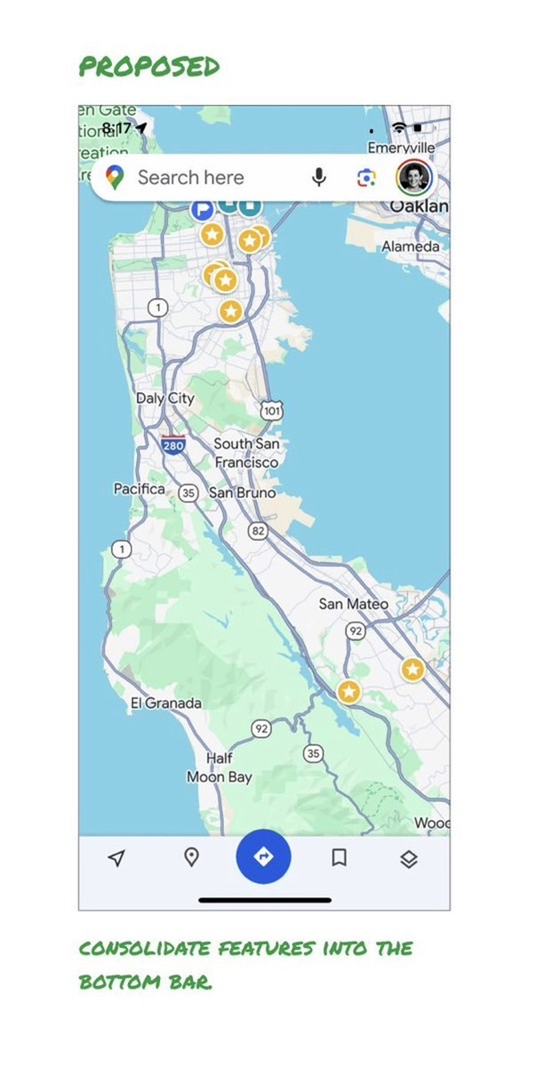Elizabeth Laraki's proposed Google Maps UI changes.