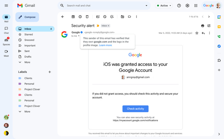 Blue checkmark in Gmail
