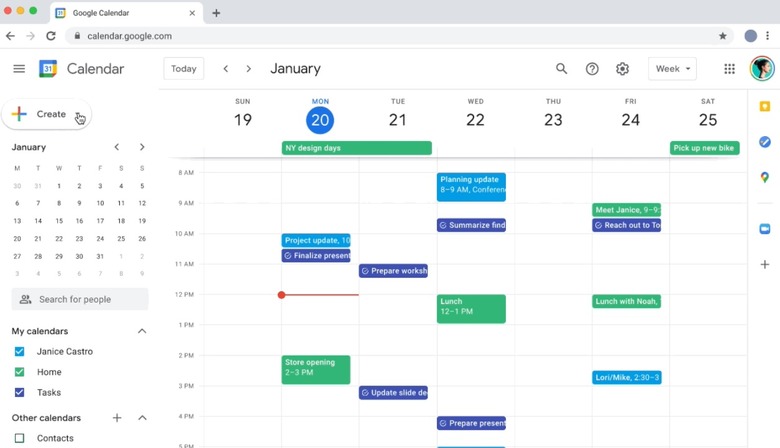 Google Calendar in a browser.