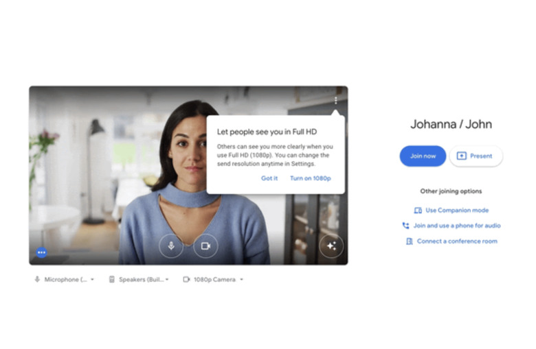 Google Meet 1080p option