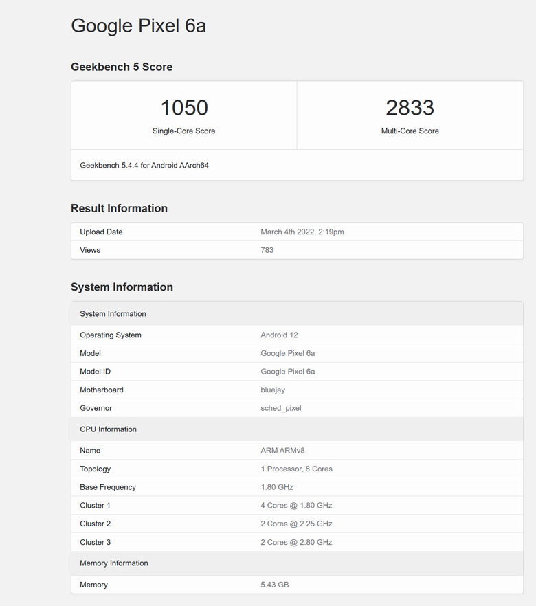 Pixel 6a benchmark leak