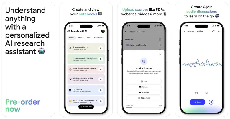 Google NotebookLM AI app for iPhone.