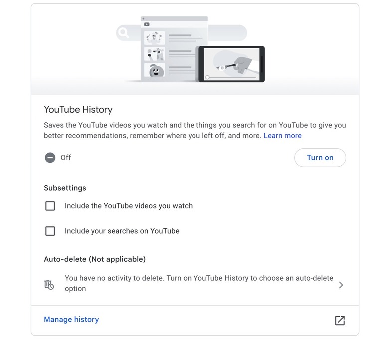 Activity Controls inside your Google account settings lets you manage YouTube history data.