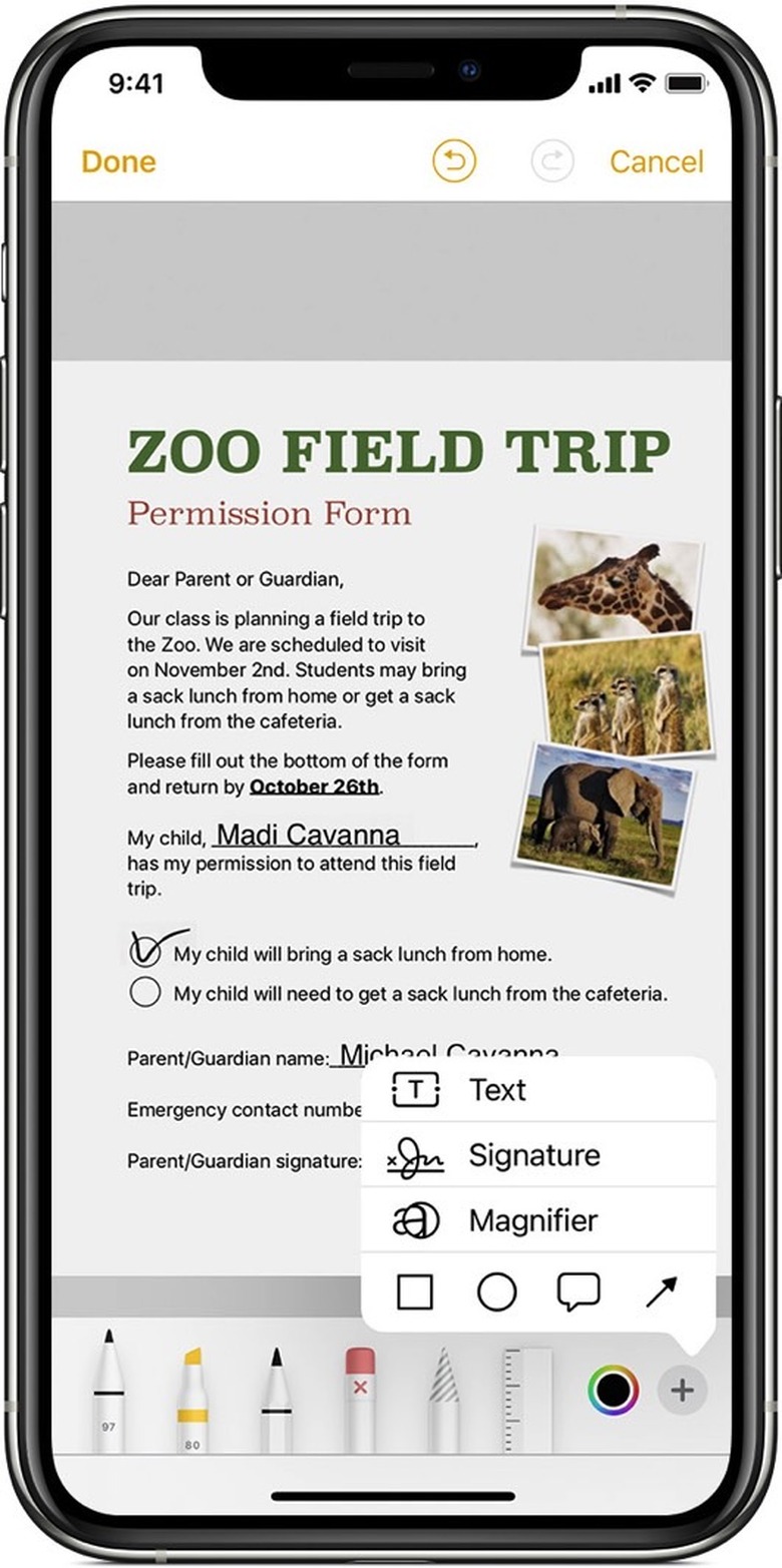 Sign any document directly in the iPhone Notes app after scanning it.