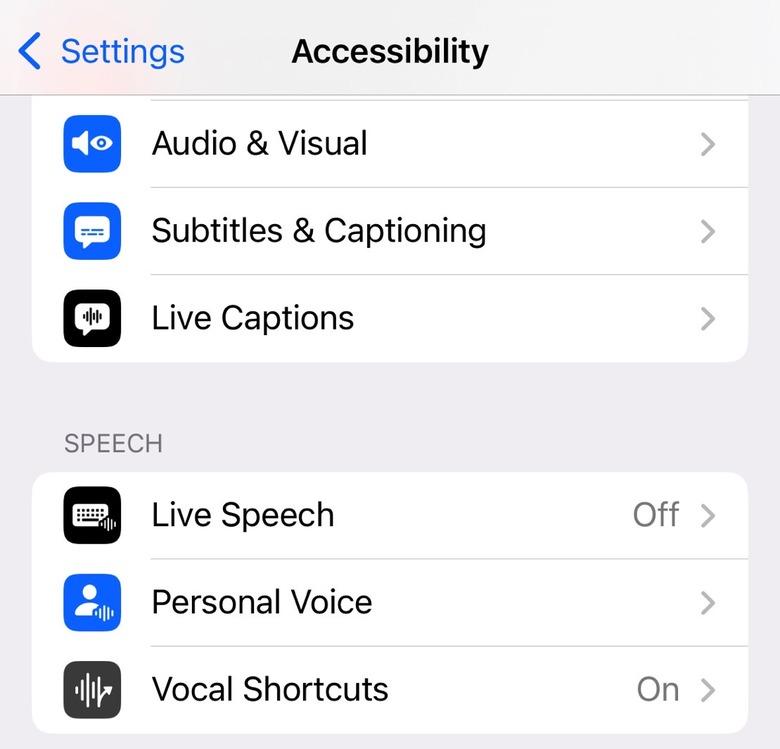 The new Vocal Shortcuts menu.