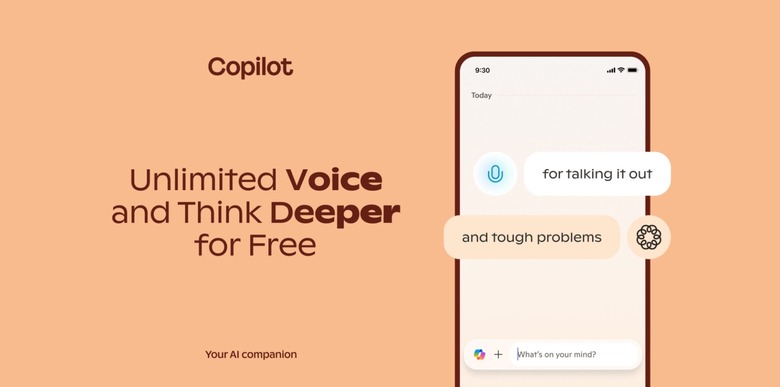 Microsoft Copilot now offers Voice and Think Deeper features for free